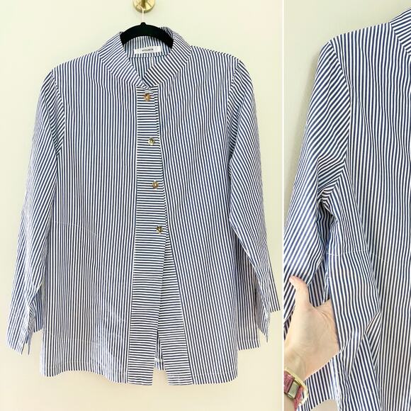 VITAMIN Classic Minimalist Luxury Stripe Button Down Pocket Shirt L/XL MSRP $350 - Picture 1 of 11